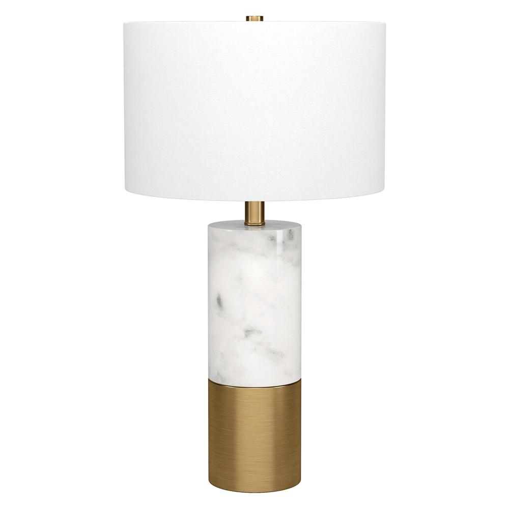 Liana 24" Tall Table Lamp with Fabric Shade in Marble/Brass/White. Picture 1