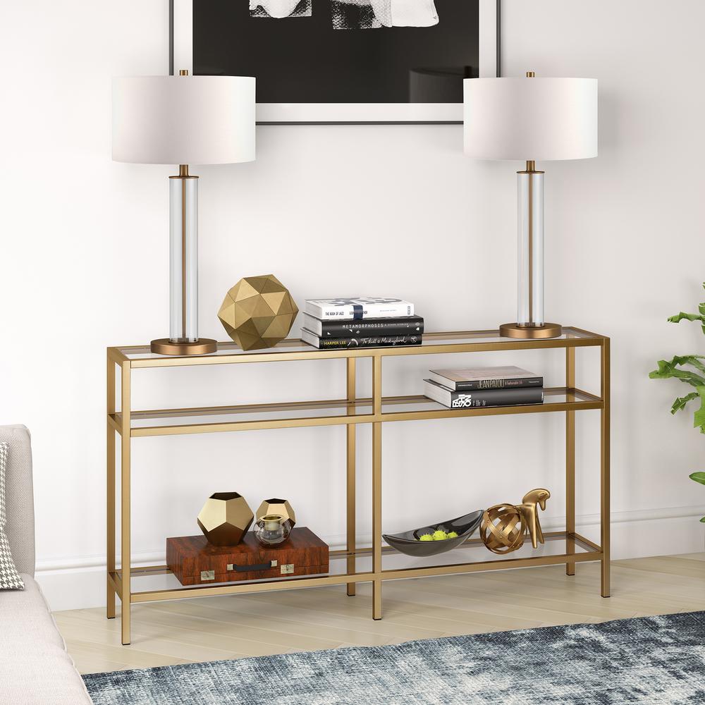 Sivil 55'' Wide Rectangular Console Table in Brass. Picture 2
