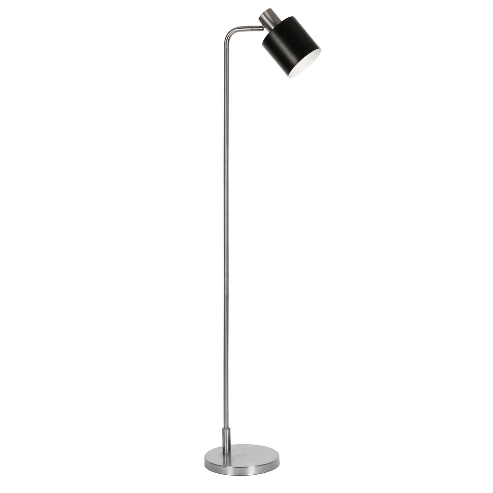 Thew 65" Tall Floor Lamp with Metal Shade in Nickel/Black. Picture 1