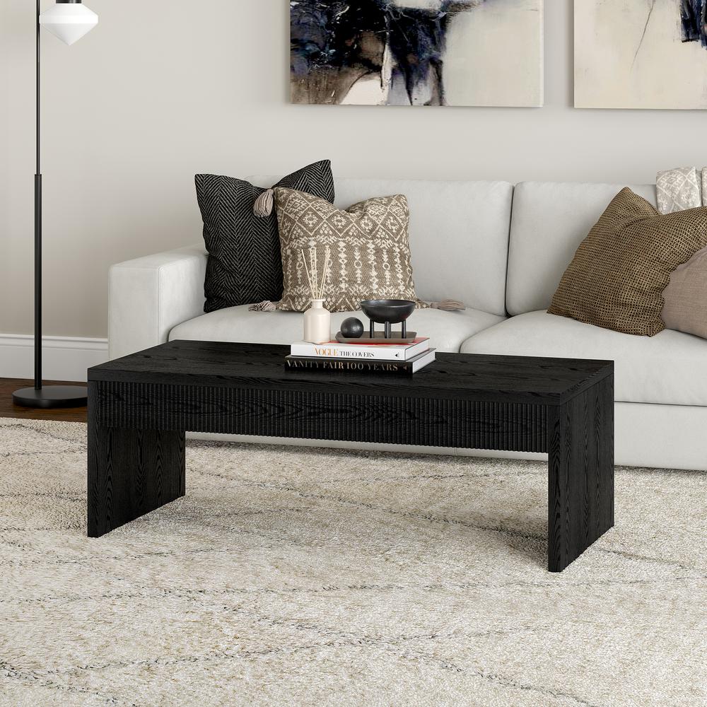 Lawrence 48" Wide Rectangular Coffee Table in Black Grain. Picture 4