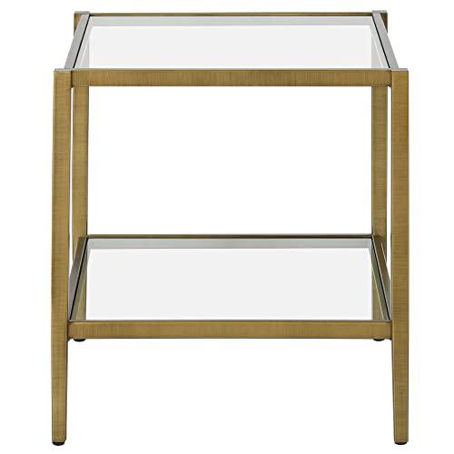 Hera 20'' Wide Square Side Table with Clear Shelf in Antique Brass. Picture 2