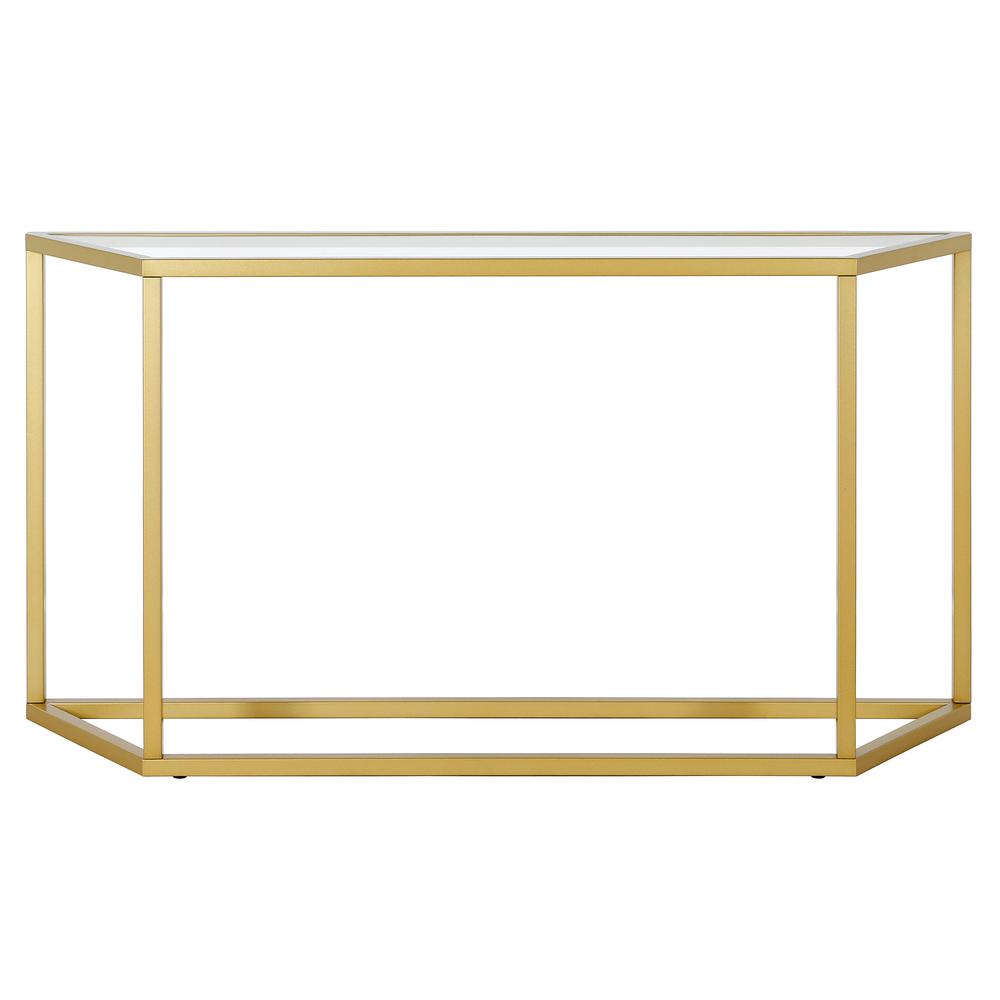 Levi 55'' Wide Trapezoid Console Table in Brass. Picture 3