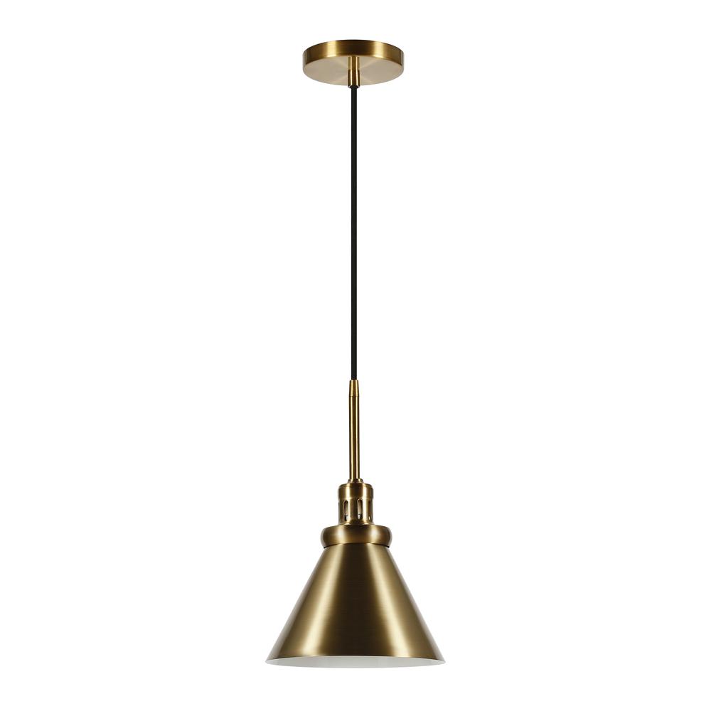Zeno 8.5" Wide Pendant with Metal Shade in Brass/Brass. Picture 1