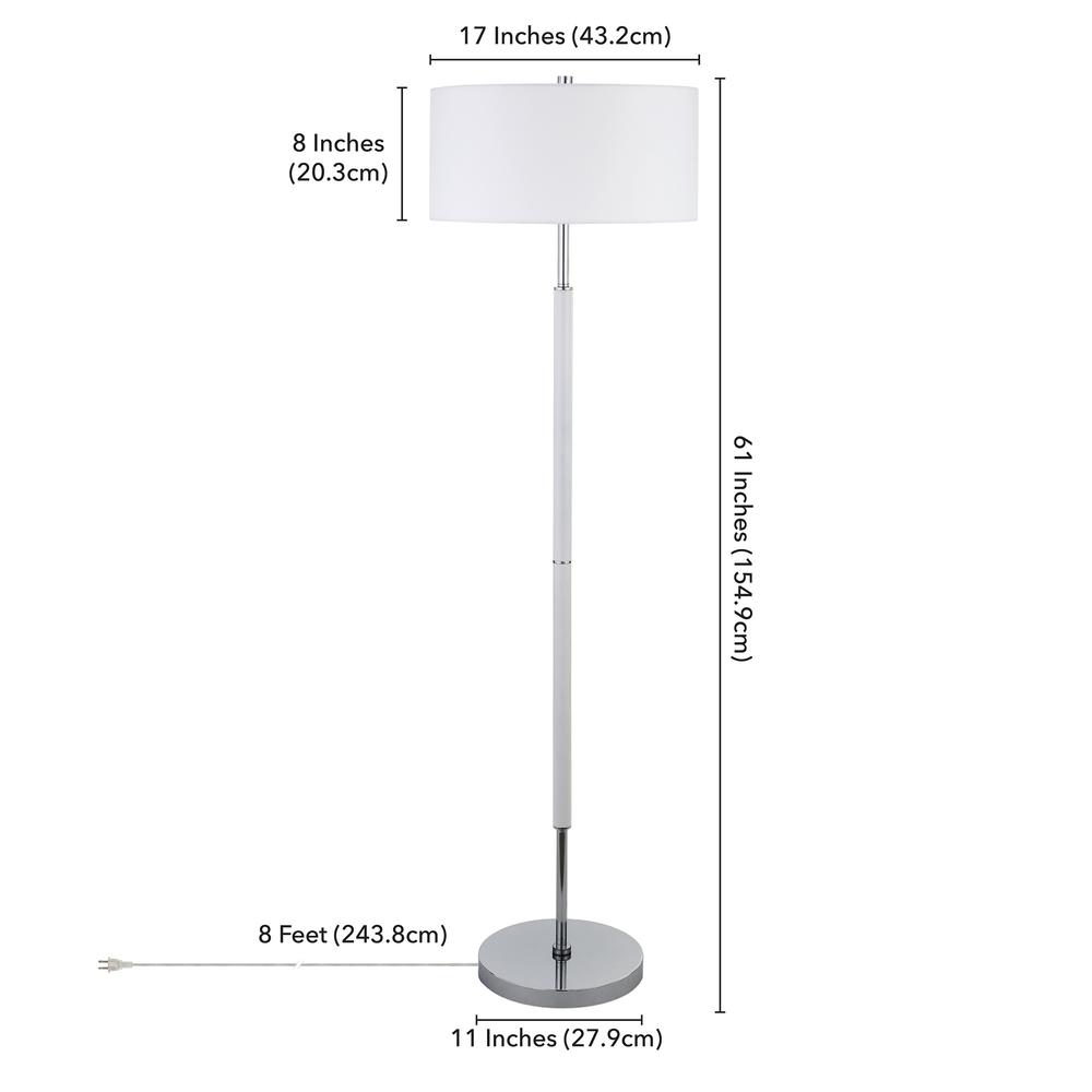 Simone 2-Light Floor Lamp with Fabric Shade in Matte White/Polished Nickel /White. Picture 4