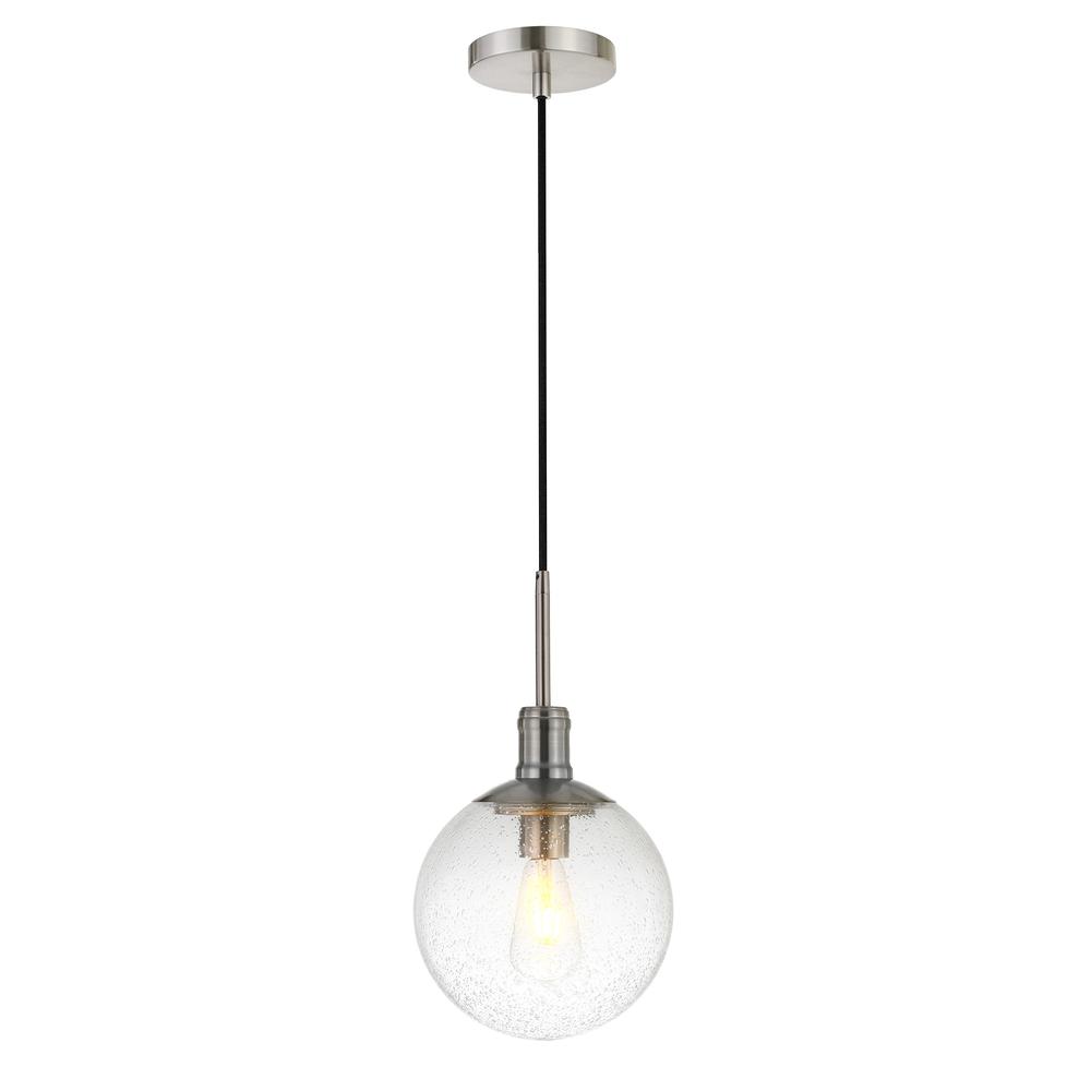 Walker 9" Wide Pendant with Glass Shade in Brushed Nickel /Seeded. Picture 3