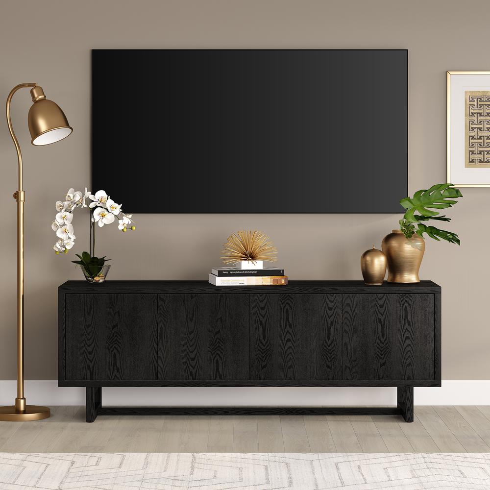 Cutler Rectangular TV Stand for TV's up to 75" in Black Grain. Picture 4