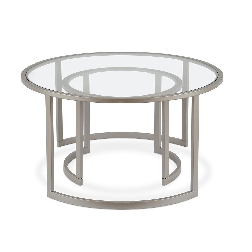 Mitera Round Nested Coffee Table in Satin Nickel. Picture 3