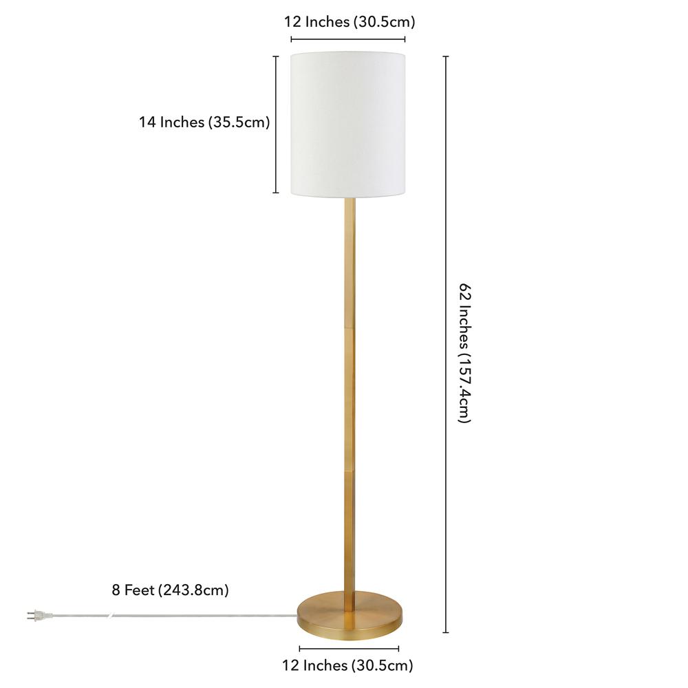 Braun Round Base Floor Lamp with Fabric Shade in Brass/White. Picture 4