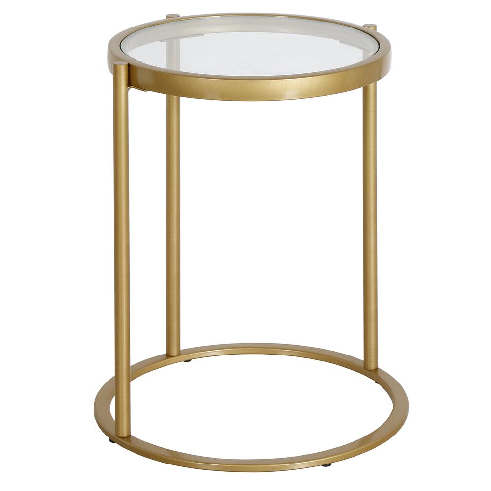 Duxbury 16'' Wide Round Side Table in Brass. Picture 1