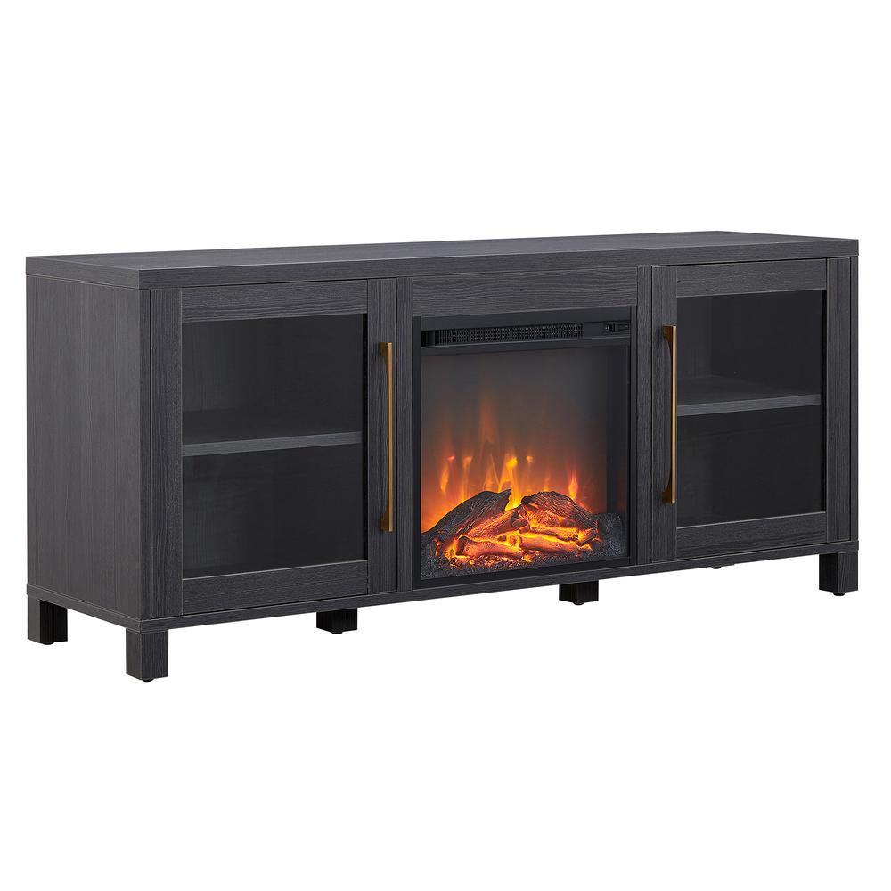 Quincy Rectangular TV Stand with Log Fireplace for TV's up to 65" in Charcoal Gray. Picture 1