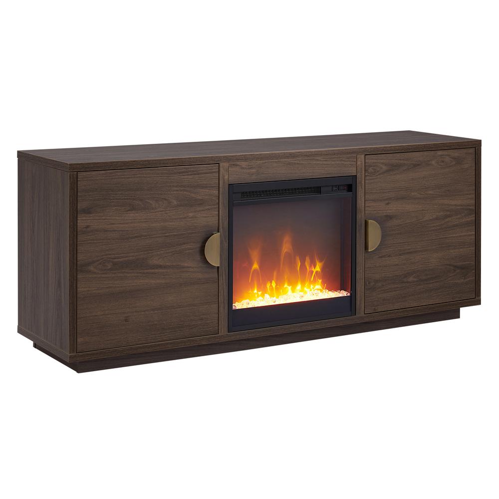 Dakota Rectangular TV Stand with Crystal Fireplace for TV's up to 65" in Alder Brown. Picture 1