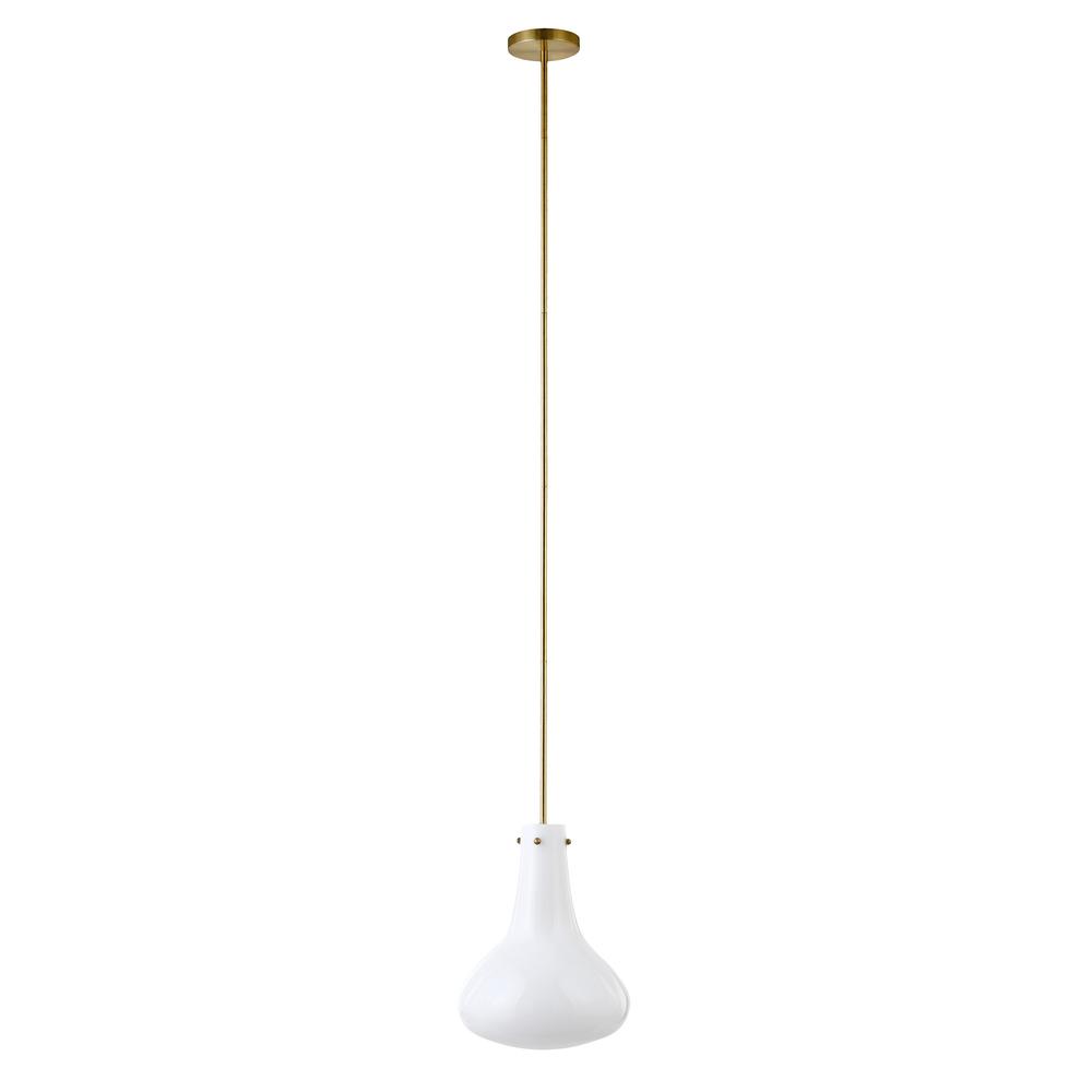 Yuri 11.75" Wide Pendant with Glass Shade in Brass/White Milk. Picture 1