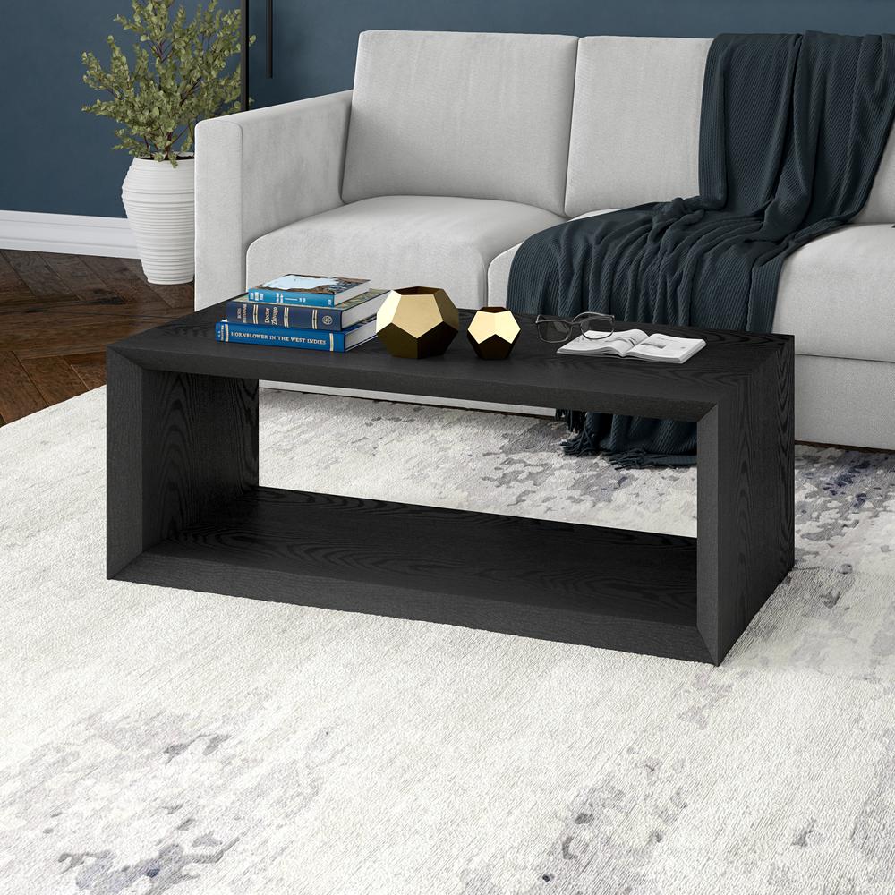 Osmond 48" Wide Rectangular Coffee Table in Black Grain. Picture 2