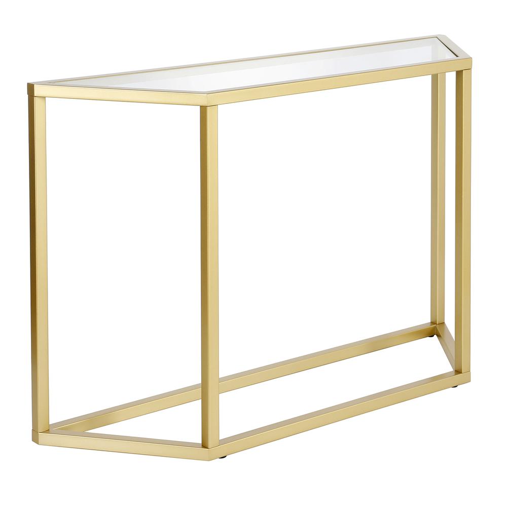 Levi 44'' Wide Trapezoid Console Table in Brass. Picture 1