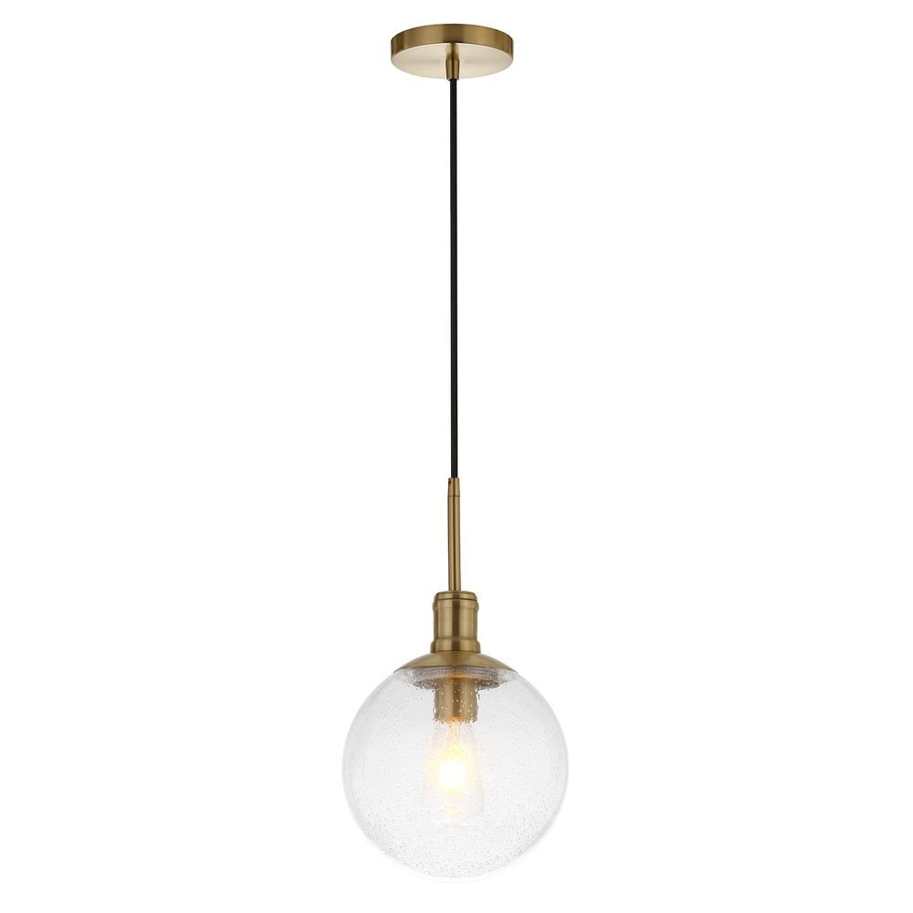 Walker 9" Wide Pendant with Glass Shade in Brass/Seeded. Picture 3