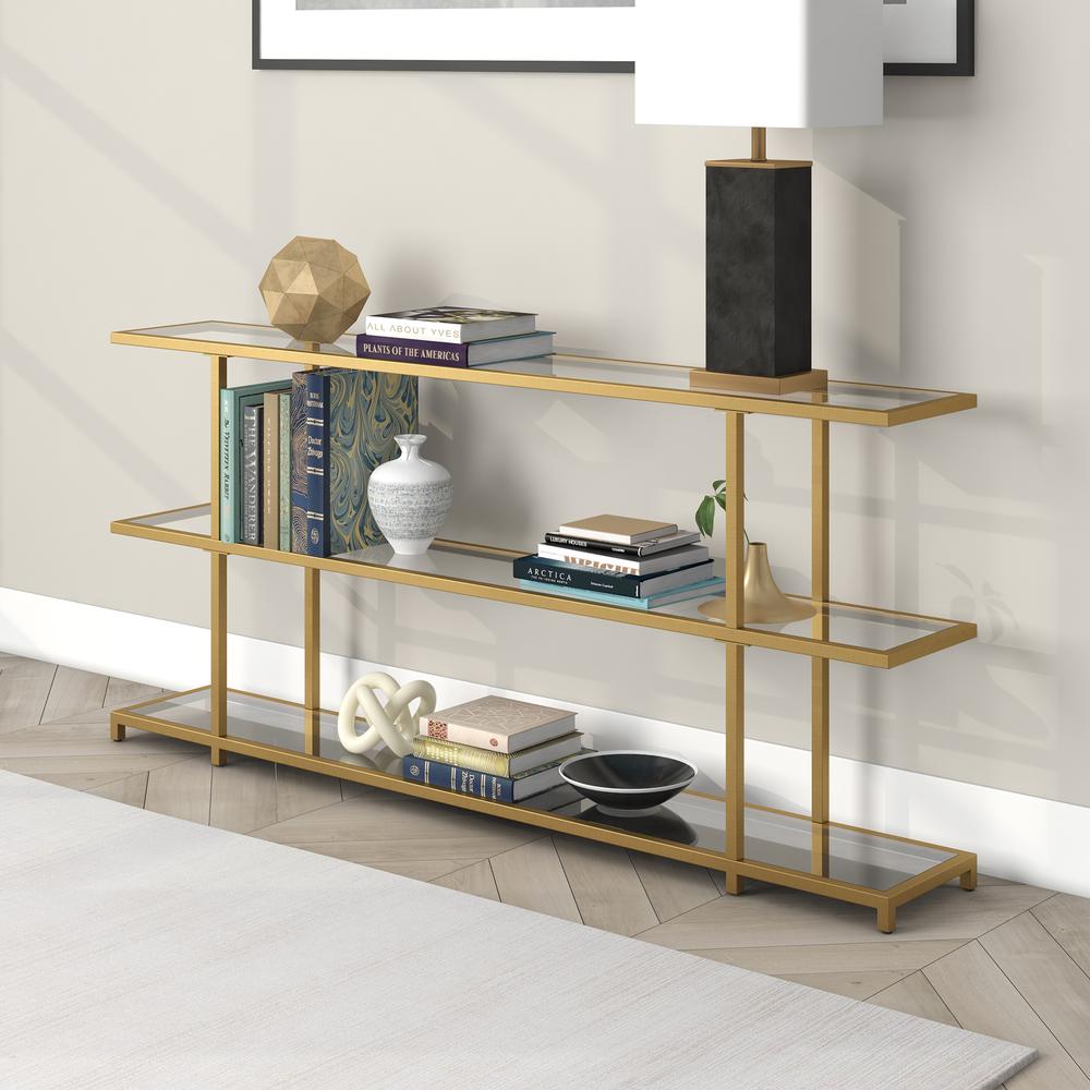 Greenwich 64'' Wide Rectangular Console Table in Brass. Picture 2