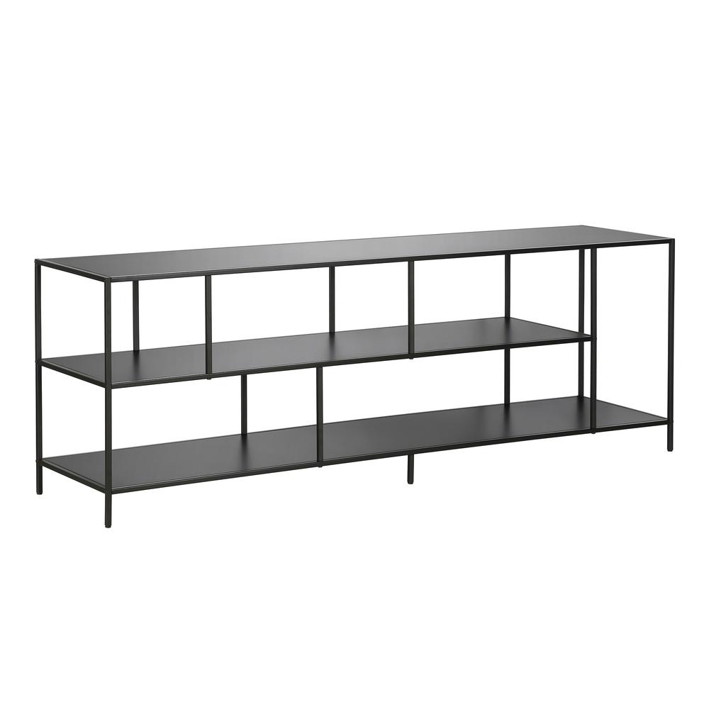 Winthrop Rectangular TV Stand with Metal Shelves for TV's up to 80" in Blackened Bronze. Picture 1
