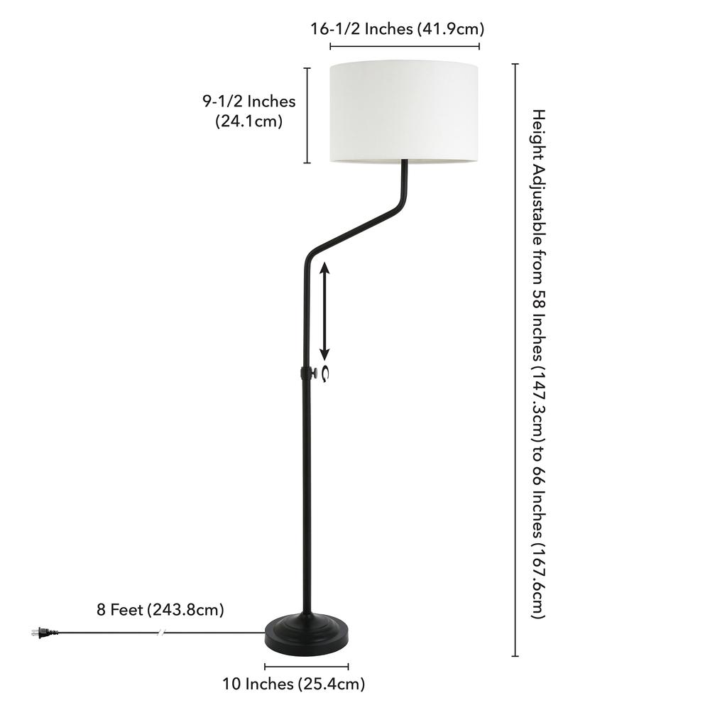 Callum Height-Adjustable Floor Lamp with Fabric Shade in Blackened Bronze/White. Picture 4