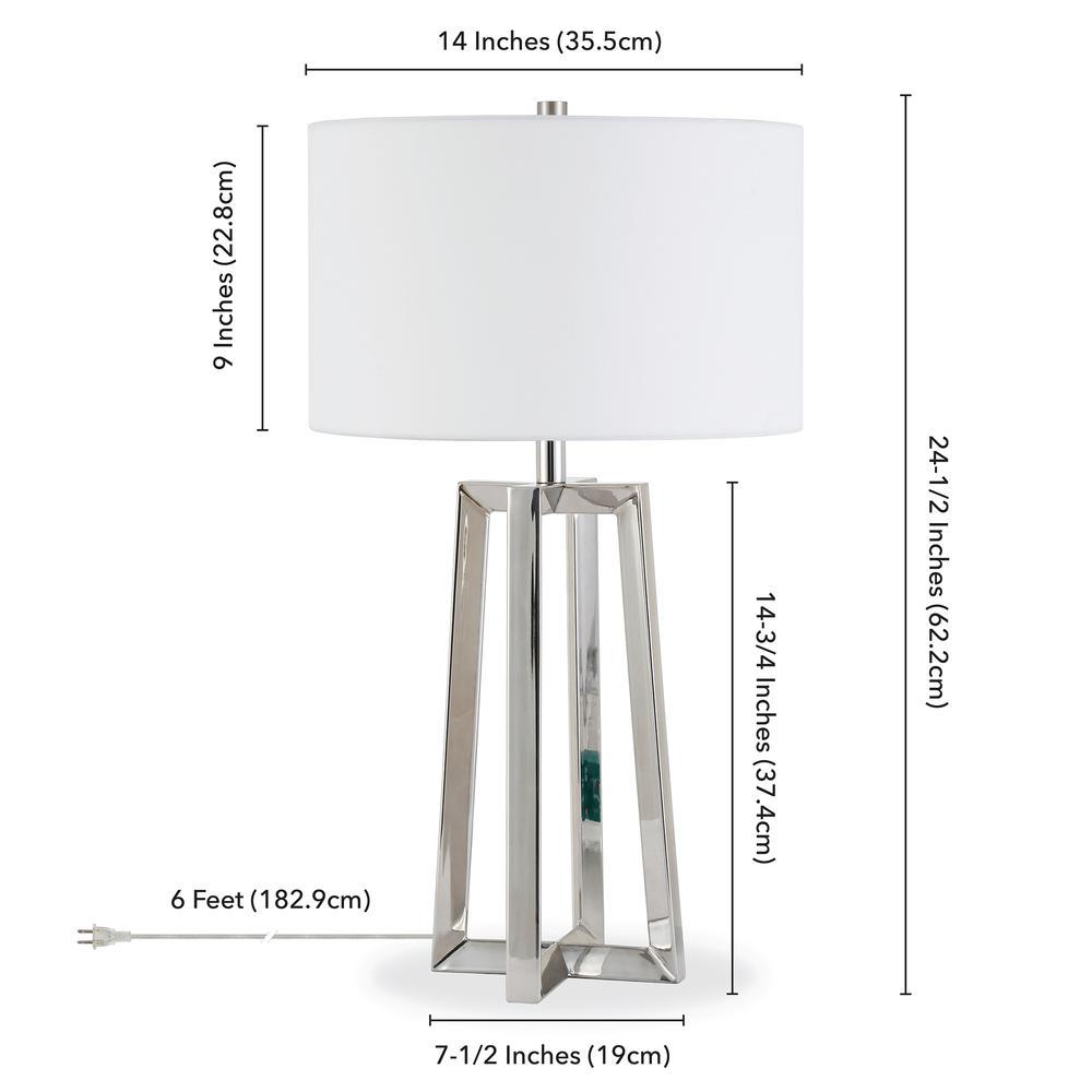 Helena 24.5" Tall Table Lamp with Fabric Shade in Polished Nickel/White. Picture 4