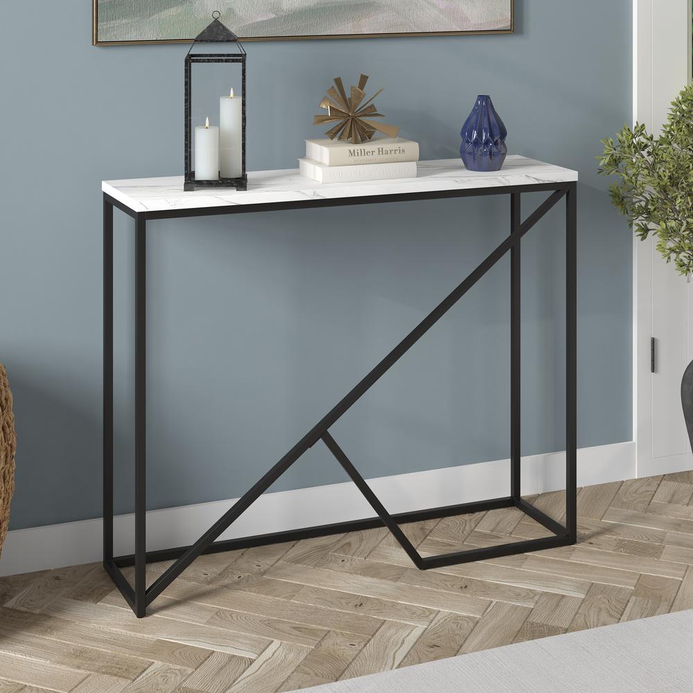Stella 36" Wide Console Table with Faux Marble Top in Blackened Bronze. Picture 2