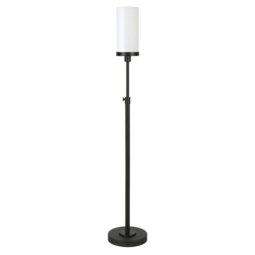 Frieda 66" Tall Floor Lamp with Glass Shade in Blackened Bronze/White Milk. Picture 1