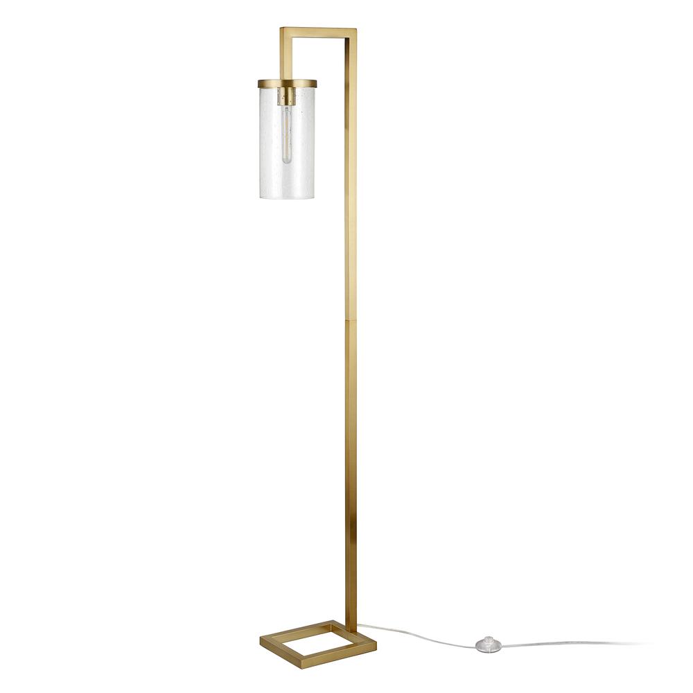 Malva 67.75" Tall Floor Lamp with Glass Shade in Brass/Seeded. Picture 3