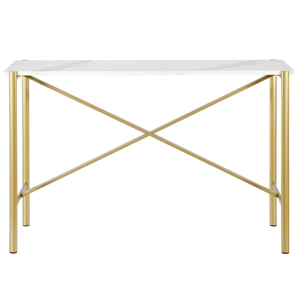 Braxton 46'' Wide Rectangular Console Table with Faux Marble Top in Gold. Picture 3