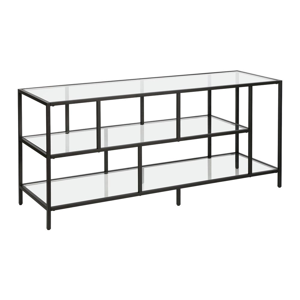 Winthrop Rectangular TV Stand with Glass Shelves for TV's up to 60" in Blackened Bronze. Picture 1
