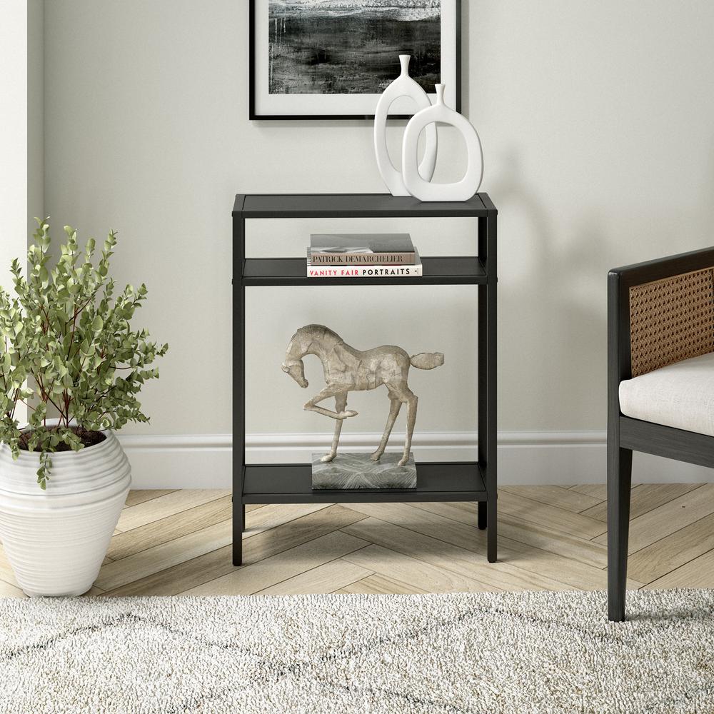 Ricardo 22'' Wide Rectangular Console Table with Metal Shelves in Blackened Bronze. Picture 2