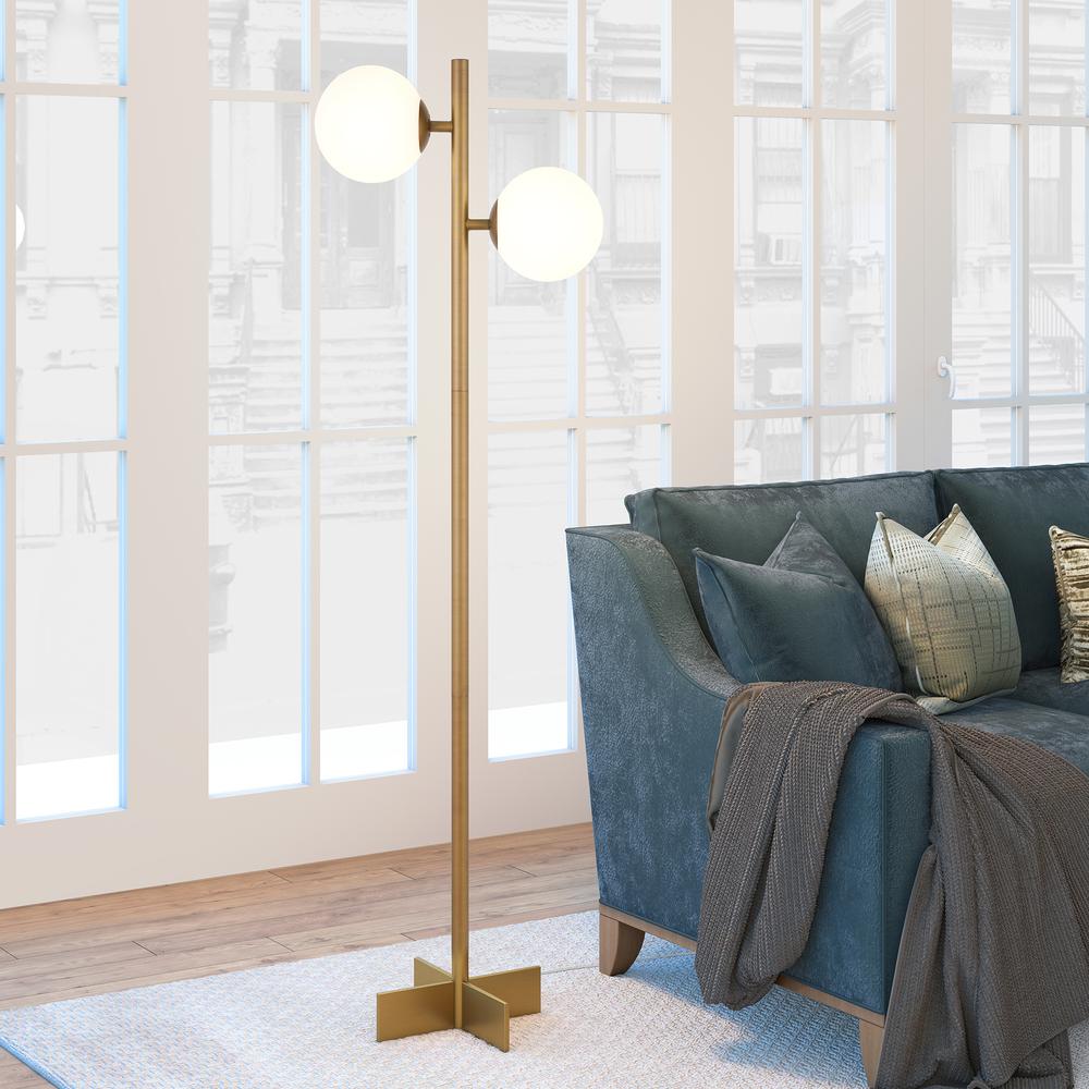 Twee 2-Light Floor Lamp with Glass Shade in Brass/White Milk. Picture 2