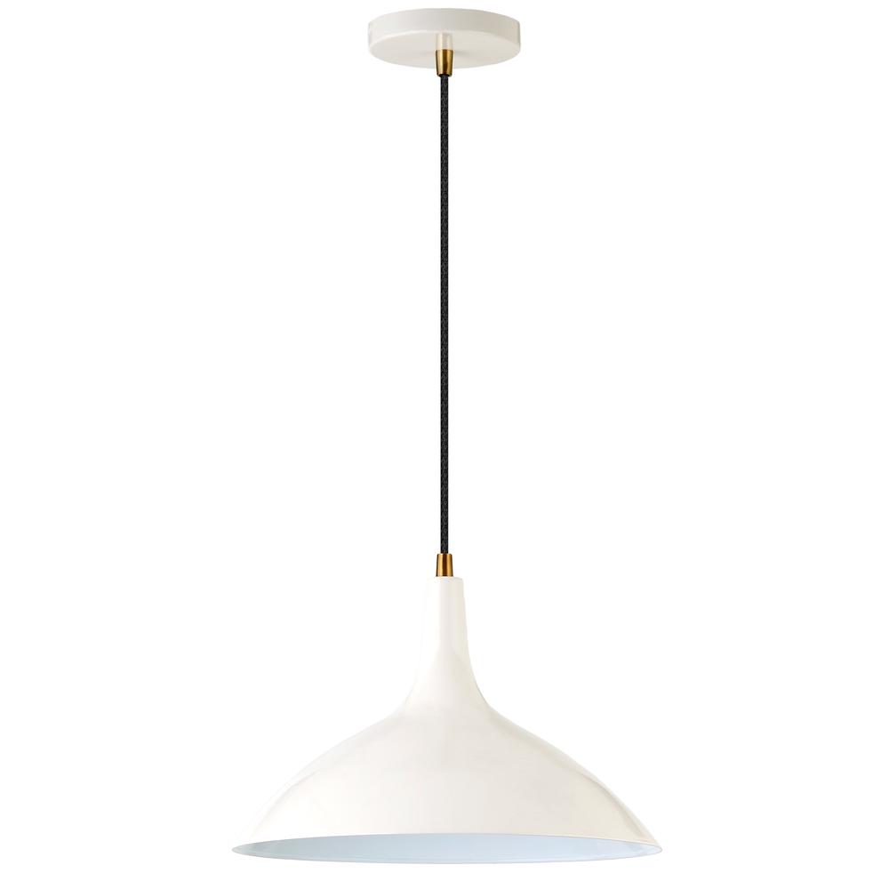 Barton 14" Wide Pendant with Metal Shade in Pearled White/Brass/Pearled White. Picture 1
