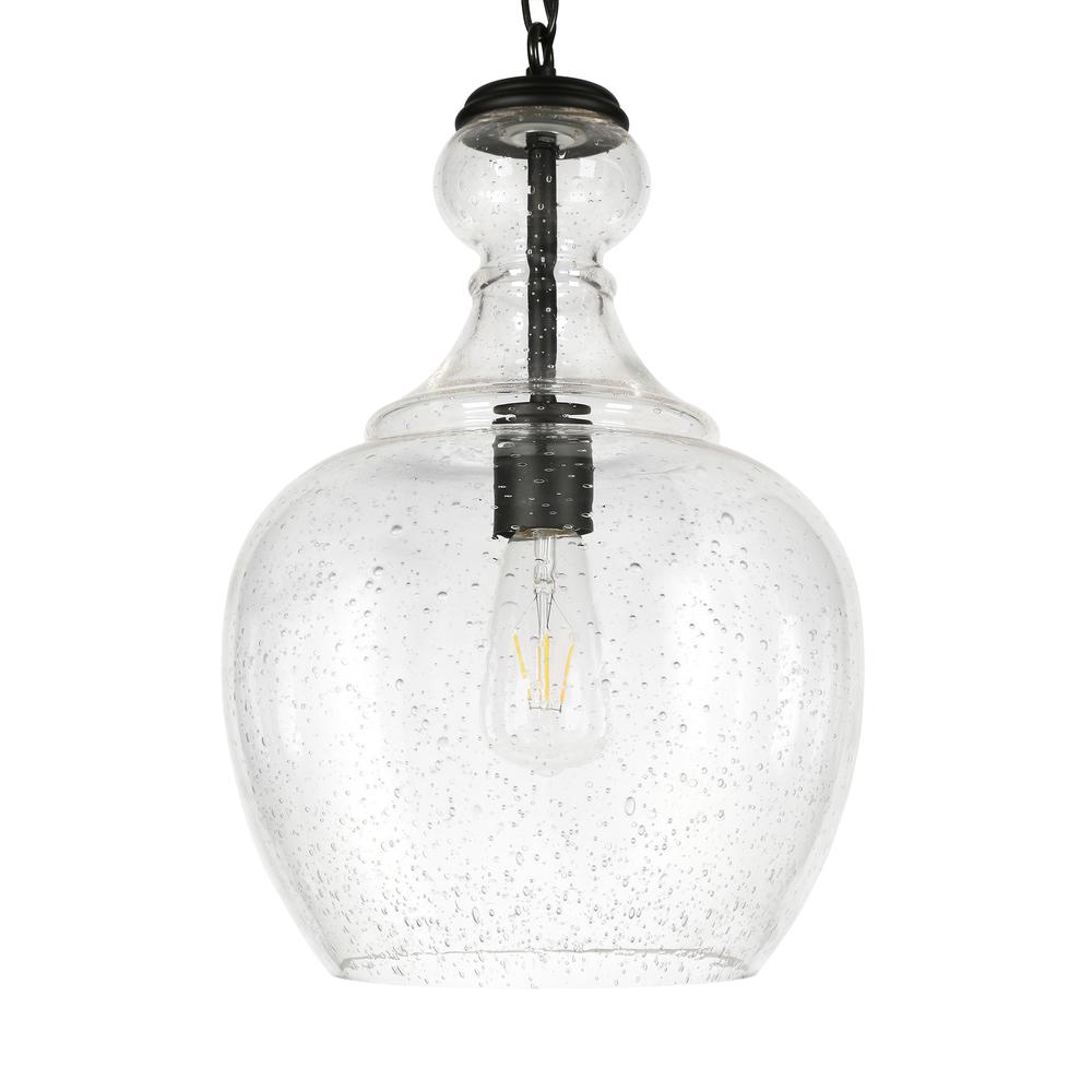 Verona 11" Wide Pendant with Glass Shade in Blackened Bronze/Seeded. Picture 3