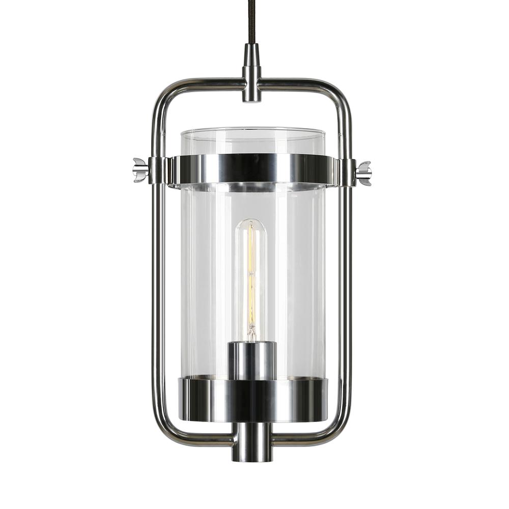 Orion 11" Wide Industrial Pendant with Glass Shade in Polished Nickel/Clear. Picture 3