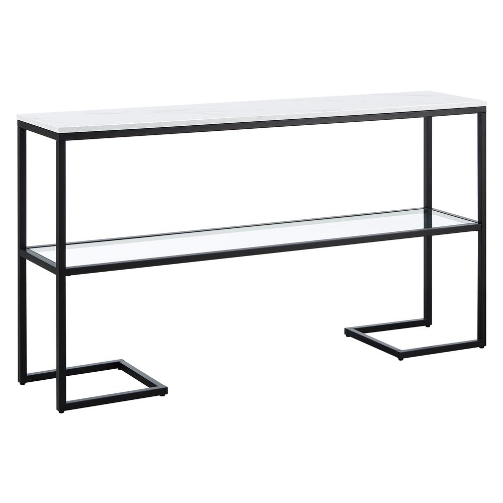 Errol 55'' Wide Rectangular Console Table with Faux Marble Top in Blackened Bronze. Picture 1