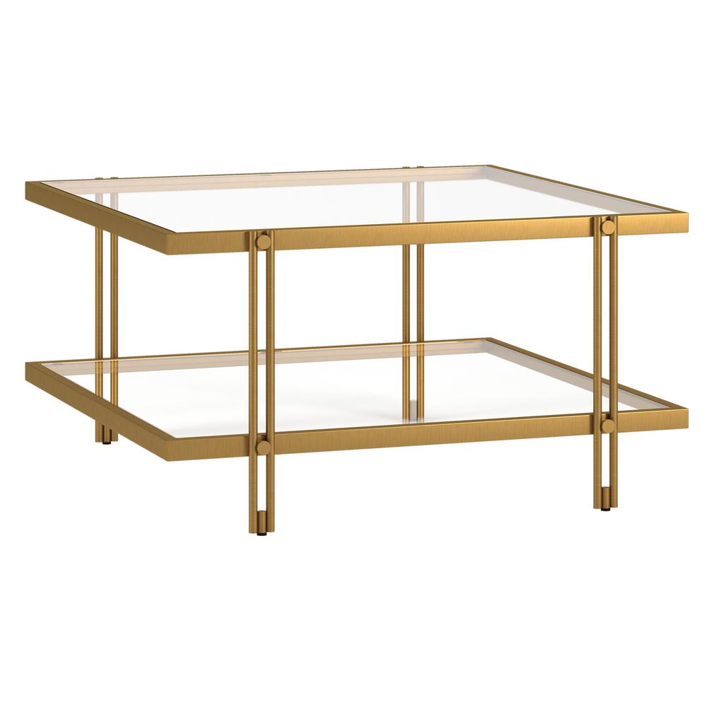 Inez 32'' Wide Square Coffee Table in Brass. Picture 1