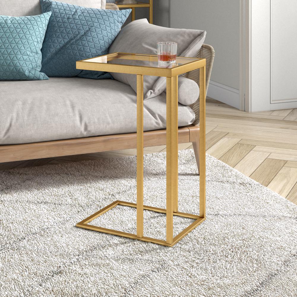 Alexis 16'' Wide Rectangular Side Table in Brass. Picture 2