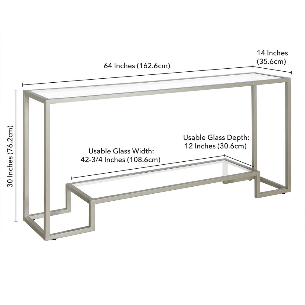 Athena 64'' Wide Rectangular Console Table in Satin Nickel. Picture 5