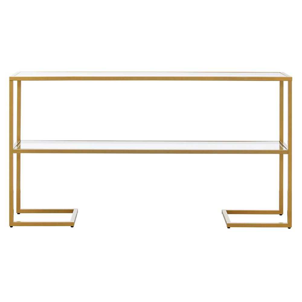 Errol 55'' Wide Rectangular Console Table with Glass Top in Gold. Picture 3