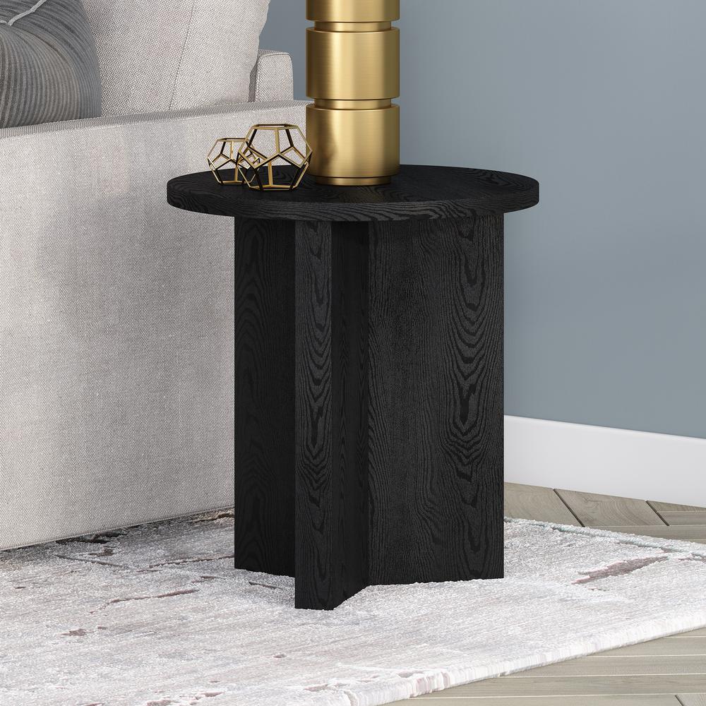 Anders 20" Wide Round Side Table in Black Grain. Picture 2