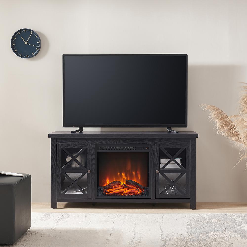 Colton Rectangular TV Stand with Log Fireplace for TV's up to 55" in Black. Picture 4