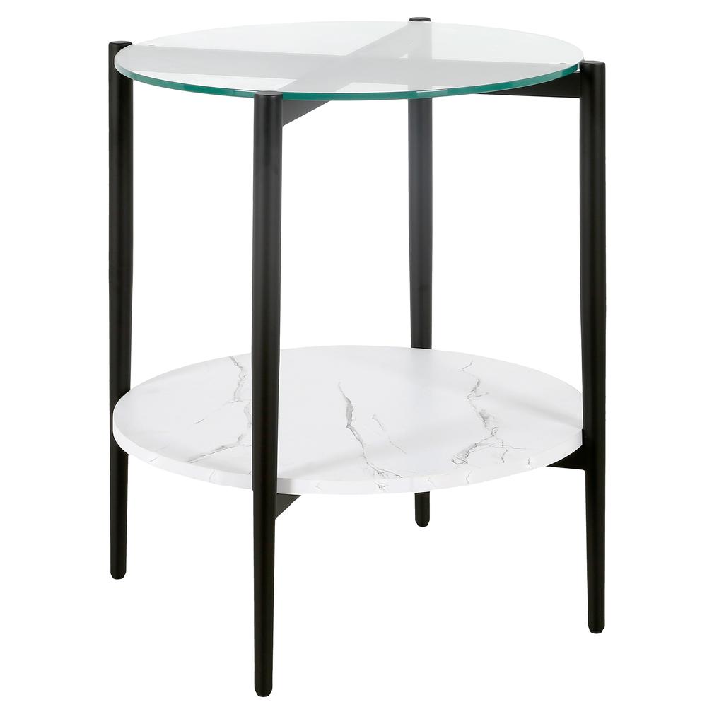 Otto 20'' Wide Round Side Table with Faux Marble Shelf in Blackened Bronze and Faux Marble. Picture 1