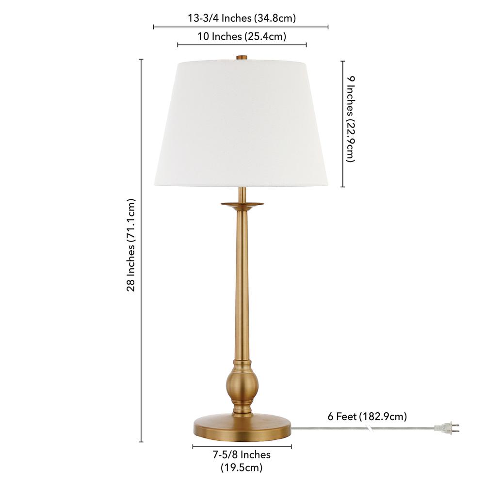 Wilmer 28" Tall Table Lamp with Fabric Shade in Brass/White. Picture 4