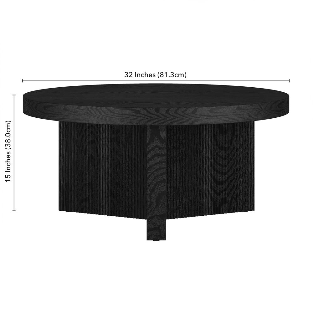 Holm 32" Wide Round Coffee Table in Black Grain. Picture 5