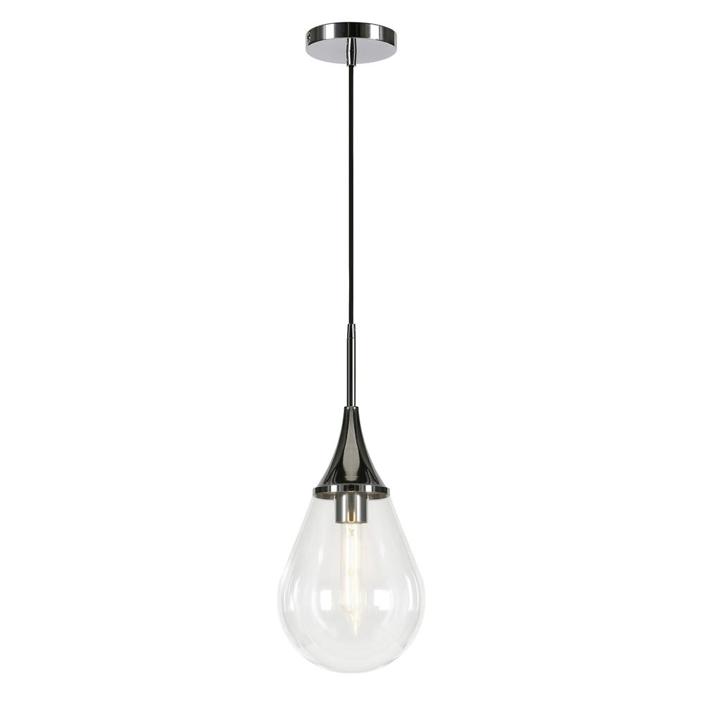 Ambrose 7.63" Wide Pendant with Glass Shade in Polished Nickel/Clear. Picture 3
