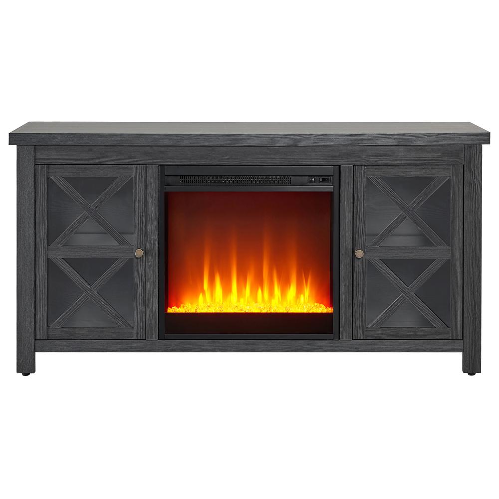 Colton Rectangular TV Stand with Crystal Fireplace for TV's up to 55" in Charcoal Gray. Picture 3