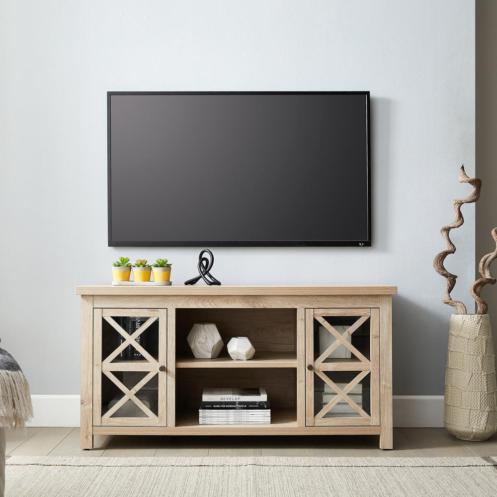 Colton Rectangular TV Stand for TV's up to 55" in White Oak. Picture 4
