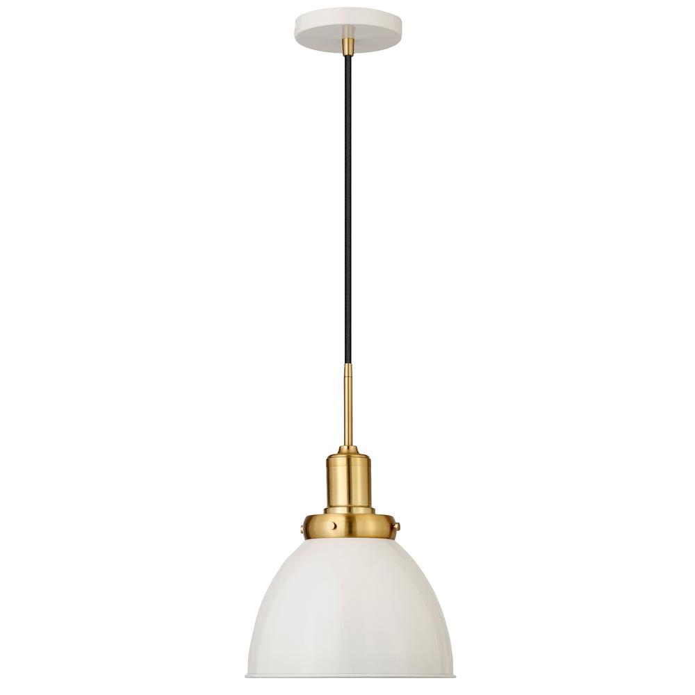 Madison 12" Wide Pendant with Metal Shade in Pearled White/Brass/Pearled White. Picture 1