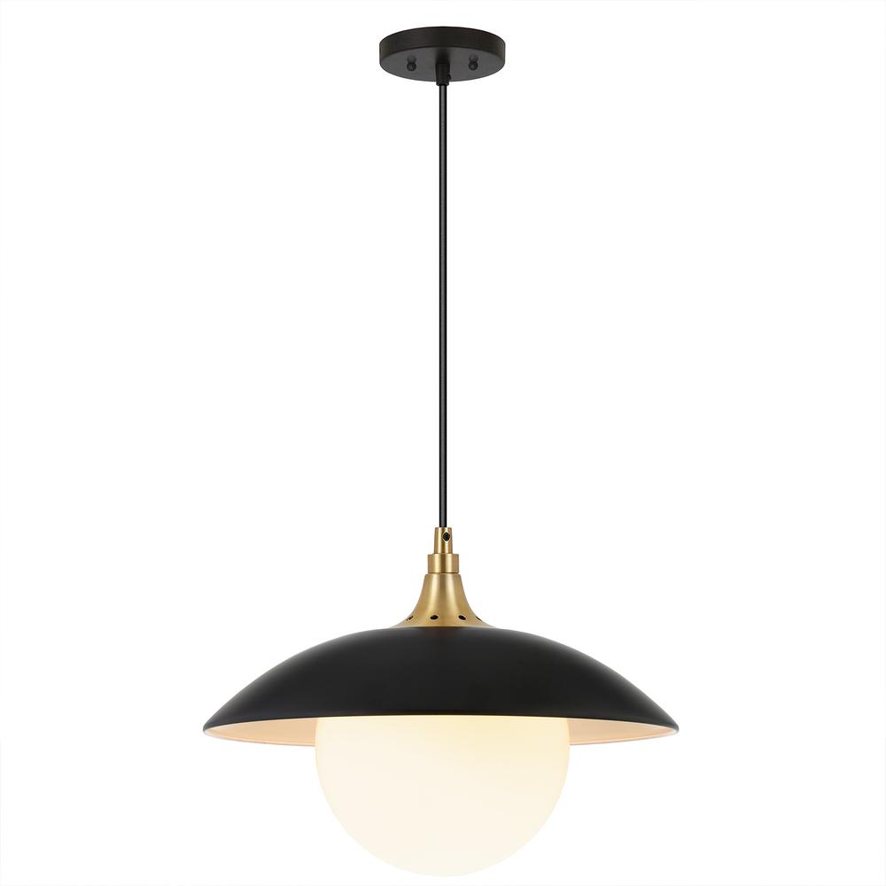 Alvia 14.5" Wide Pendant with Metal/Glass Shade in Matte Black/Brass/White. Picture 3