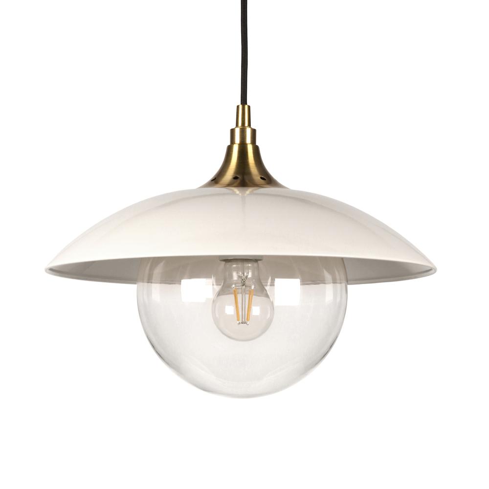 Alvia 14.5" Wide Pendant with Metal/Glass Shade in Pearled White/Brass/Pearled White. Picture 2