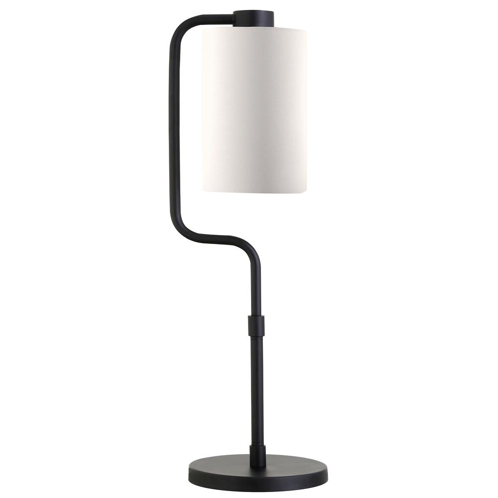 Rotolo 24" Tall Table Lamp with Fabric Shade in Blackened Bronze/White. Picture 1